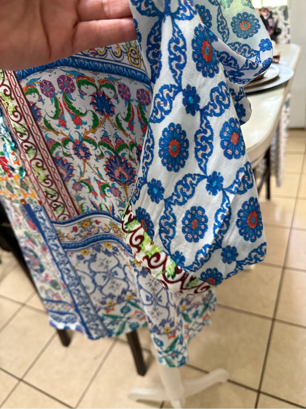 Bohemian Floral Patchwork Button-Up Blouse - Blue - Picture 5 of 7